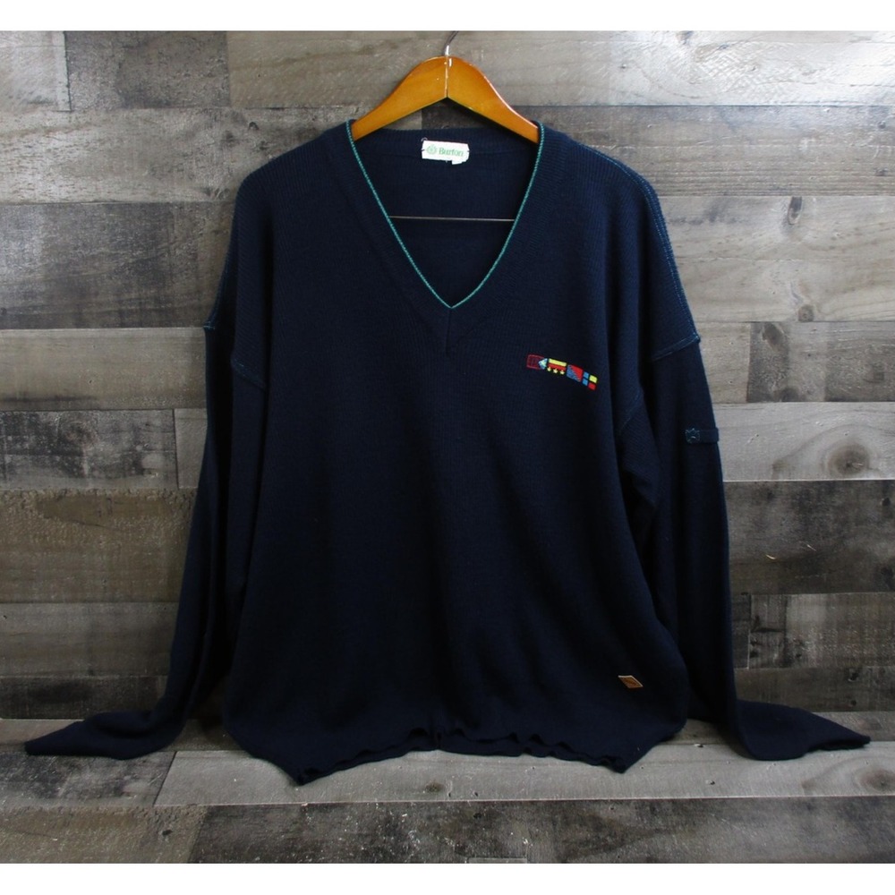Vintage Burton Sweater Mens XL Size 54 Navy Blue V Neck Nautical Made in Italy - Picture 2 of 13